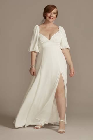 Picture of Bubble Sleeve Georgette V-Neck Wedding Dress